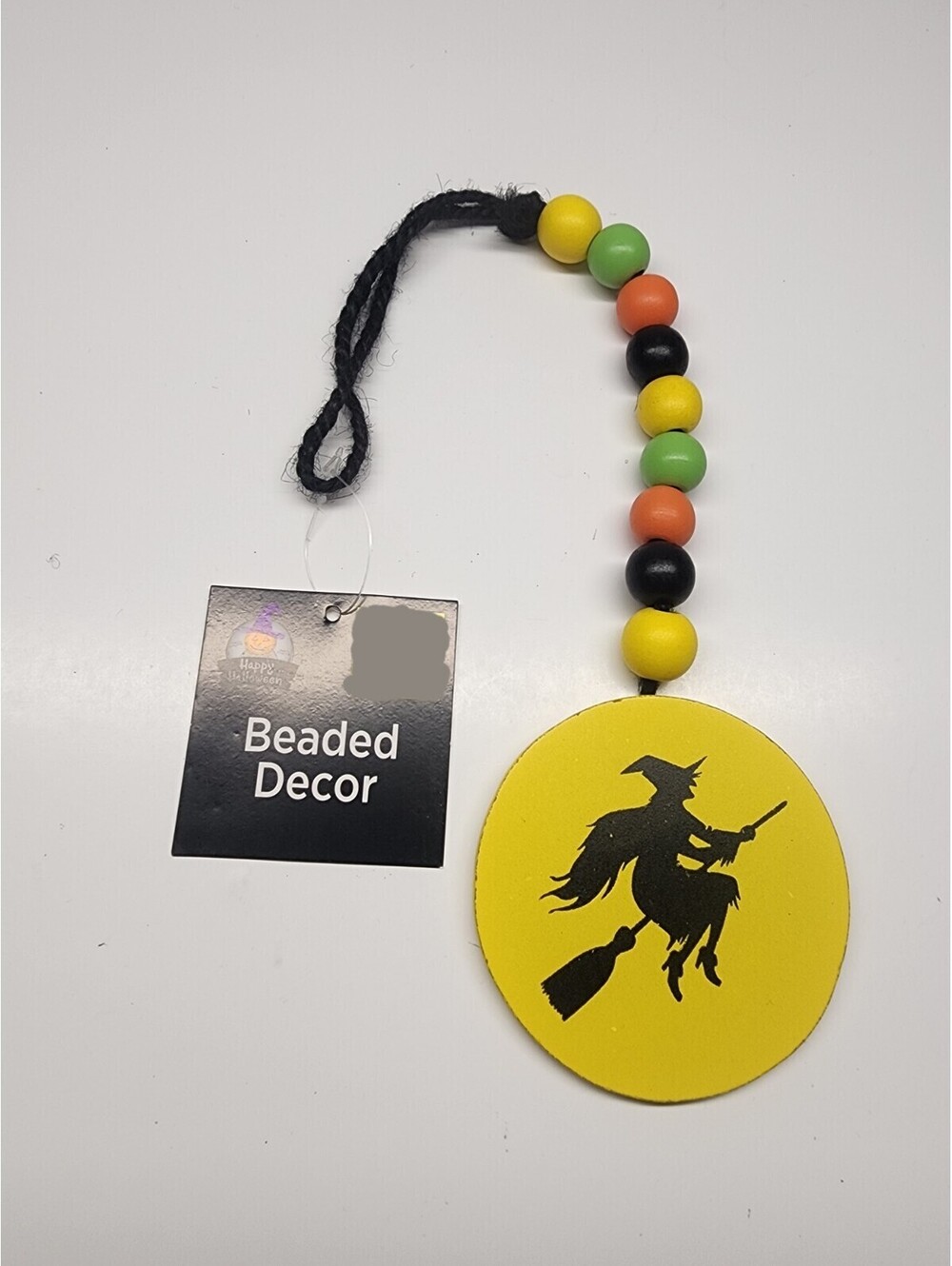 New! "Witch" Halloween 8" Wood Bead Garland Tier Tray Ornament Decor Fall Tag